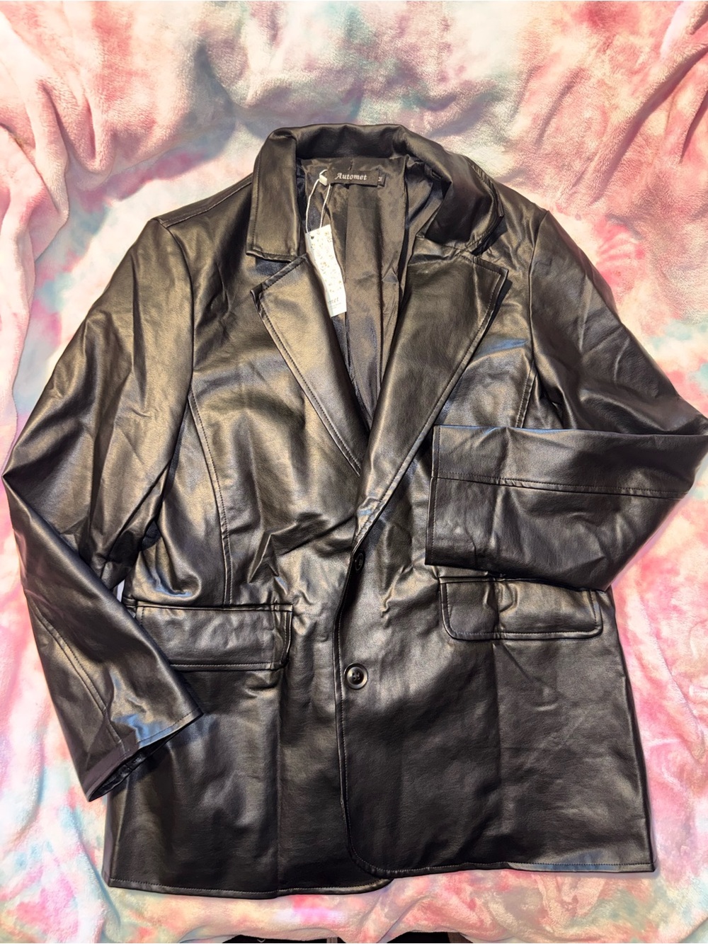 Oversized Black Faux Leather Blazer Jacket